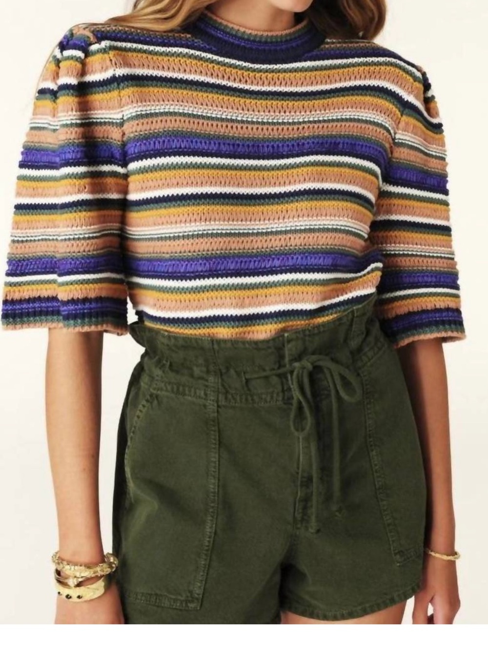 Ba&Sh Farfaela Sweater 100% Cotton Short Sleeve Crop Knit XS